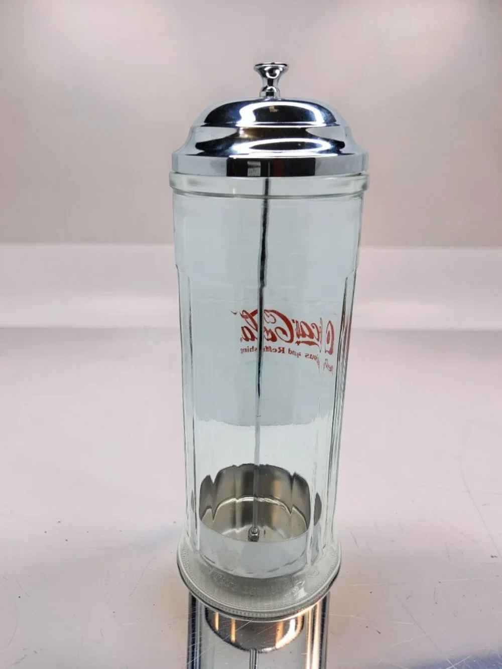 Vintage 1992 Coca-Cola Glass,Metal Lid Straw Dispenser Jar